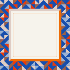 Square frame in red and blue colors, abstract geometric background pattern