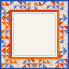 Square frame in red and blue colors, abstract geometric background pattern