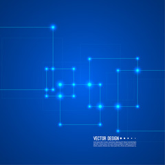 Vector abstract background with overlapping square and dots. High tech design. Node molecule structure. Science and connection concept.