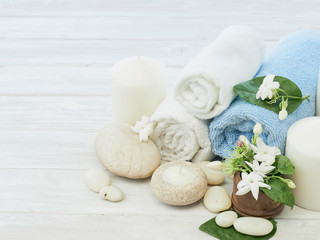 Spa setting on white wooden background