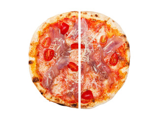 Two pieces of pizza isolated on white background