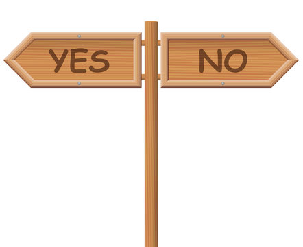 YES NO street sign, wooden style. Symbolic for decision difficulties. Make a choice, choose your path. Vector on white background.