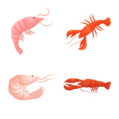 Vector illustration of shrimp and crab symbol. Set of shrimp and sea stock symbol for web.