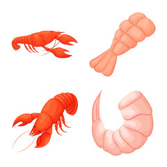 Vector design of shrimp and crab icon. Set of shrimp and sea stock symbol for web.