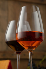 Red and pink wine in glasses