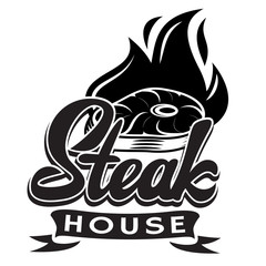 Vector black and white template for steak house with calligraphic lettering