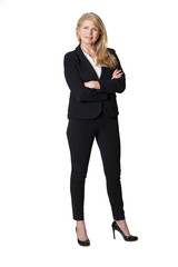 Full Length Portrait Of Portrait Of Mature Businesswoman Against White Background