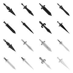 Vector design of game  and armor  logo. Set of game  and blade  vector icon for stock.