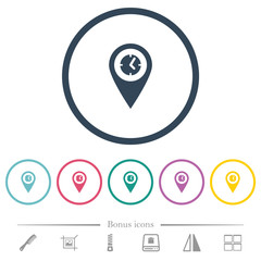 Arrival time GPS map location flat color icons in round outlines