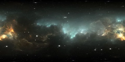 360-Grad-Raumhintergrund mit Nebel und Sternen, äquirechteckige Projektion, Umgebungskarte. Sphärisches HDRI-Panorama. © Peter Jurik