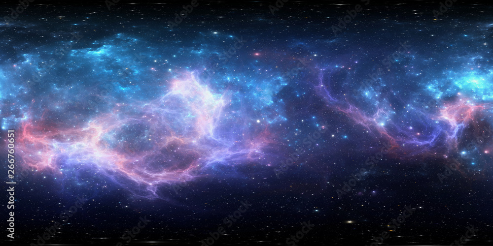 Wall mural 360 degree space background with nebula and stars, equirectangular projection, environment map. hdri