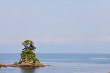 Tateyama mountain range view from Amaharashi beach nature background Toyama Japan