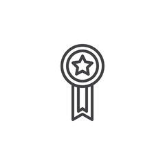 Champion ribbon badge line icon. linear style sign for mobile concept and web design. Star award medal outline vector icon. Symbol, logo illustration. Pixel perfect vector graphics