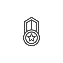 Star award badge line icon. linear style sign for mobile concept and web design. Best star medal outline vector icon. Symbol, logo illustration. Pixel perfect vector graphics