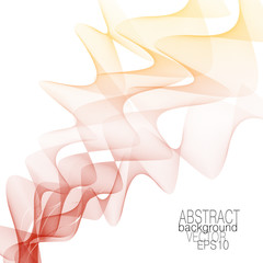 Red, yellow smoky waveform. Art line design. Pastel wave pattern, soft gradient. Abstract flowing waves. Vector squiggle lines, modern background. Colored ribbon imitation. EPS10 illustration