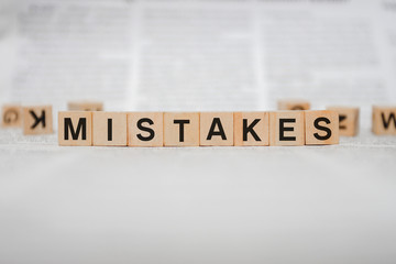 Mistakes Word Written In Wooden Cube
