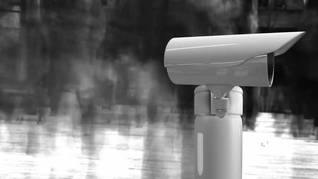 People walking and surveillance camera