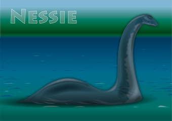 Nessie, monster of Lock Ness lake, vector illustration, Scotland