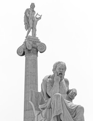 Socrates the ancient greek philosopher and Apollo the god of arts, music and poetry, Athens Greece