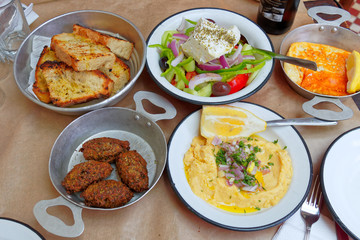 welcome to our banquet, greek salad, pumpkin balls, 