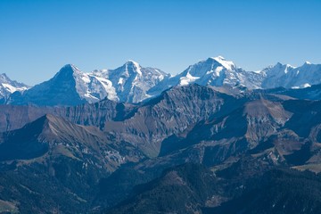 Panoramic mountains landscape. Switzerland. Alps. beautiful view the mountains of Switzerland.