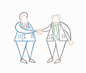 Hand-drawn vector businessman worker and boss shaking hands.
