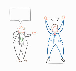 Hand-drawn vector boss gives good news to businessman worker and he is very happy
