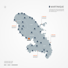 Martinique map with borders, cities, capital and administrative divisions. Infographic vector map. Editable layers clearly labeled. - obrazy, fototapety, plakaty