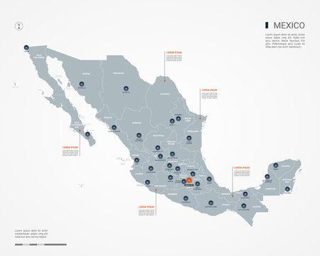 Mexico map with borders, cities, capital and administrative divisions. Infographic vector map. Editable layers clearly labeled.