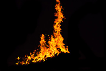 Bonfire blur silhouette Black background light. at phuket Thailand