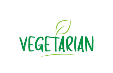 vegetarian green word text with leaf icon logo design
