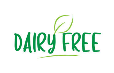 dairy free green word text with leaf icon logo design