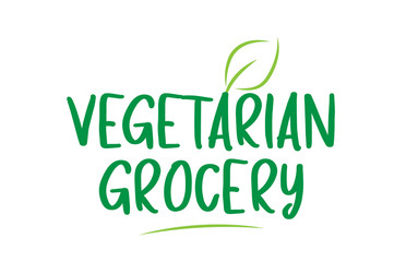 vegetarian grocery green word text with leaf icon logo design