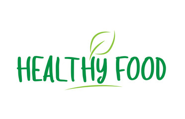 Fototapeta premium healthy food green word text with leaf icon logo design
