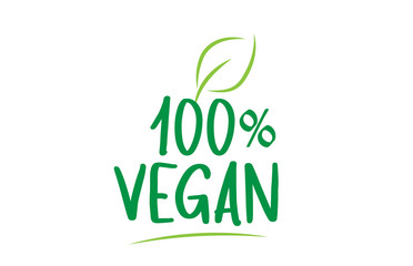 Fototapeta premium 100% vegan green word text with leaf icon logo design
