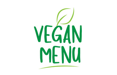 vegan menu green word text with leaf icon logo design