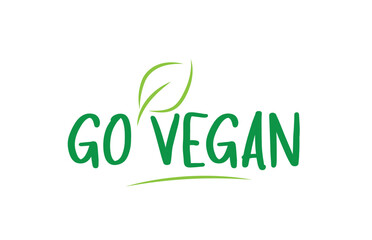 go vegan green word text with leaf icon logo design