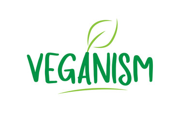 veganism green word text with leaf icon logo design