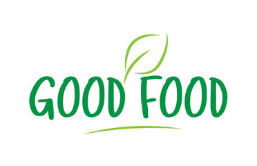 good food green word text with leaf icon logo design
