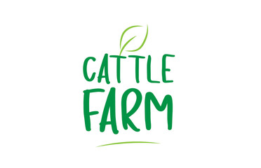 cattle farm green word text with leaf icon logo design