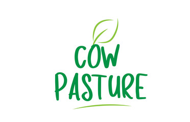 cow pasture green word text with leaf icon logo design