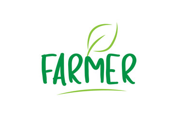 farmer green word text with leaf icon logo design