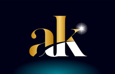 gold golden alphabet letter ak a k logo combination company icon design