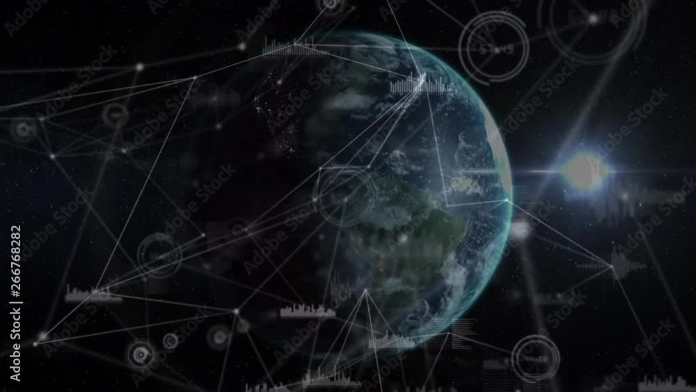 Poster rotating globe with labels and statistics
