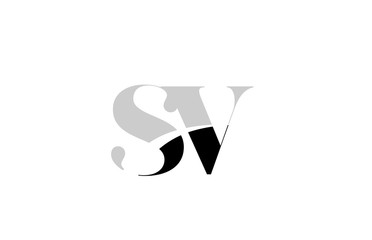 alphabet letter sv s v black and white logo icon design