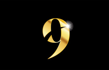 number 9 nine gold golden metal metallic logo icon design