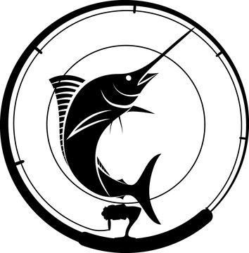 recommend clip art: fishing badge with swordfish and fishing rod