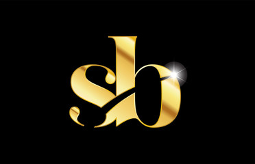 alphabet letter sb s b gold golden metal metallic logo icon design