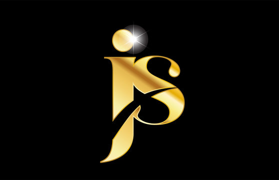 alphabet letter js j s gold golden metal metallic logo icon design