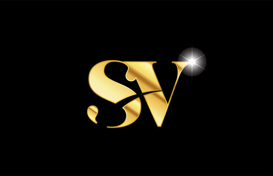 alphabet letter sv s v gold golden metal metallic logo icon design